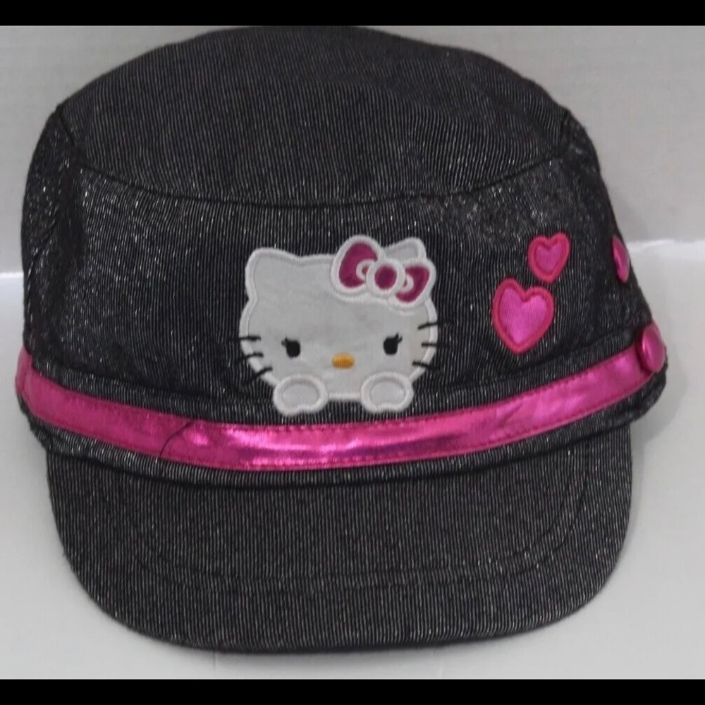 Hello Kitty Hearts Bows Sanrio Girls Summer Glitter Grey Sparkly Hat